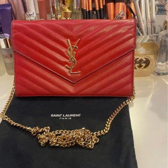 ysl envelope chain wallet red